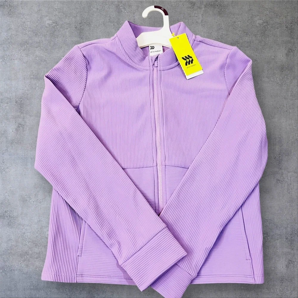 NEW All in Motion‎ Jacket Girls XL 14 Light Purple Full Zip Ribbed Slim Fit Crop